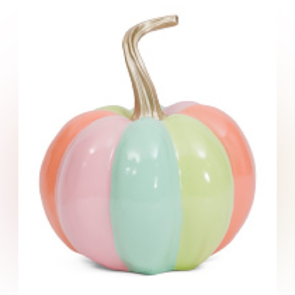 Summerween Colorful Rainbow Ceramic Pumpkin Decor With Gold Stem - Picture 1 of 5